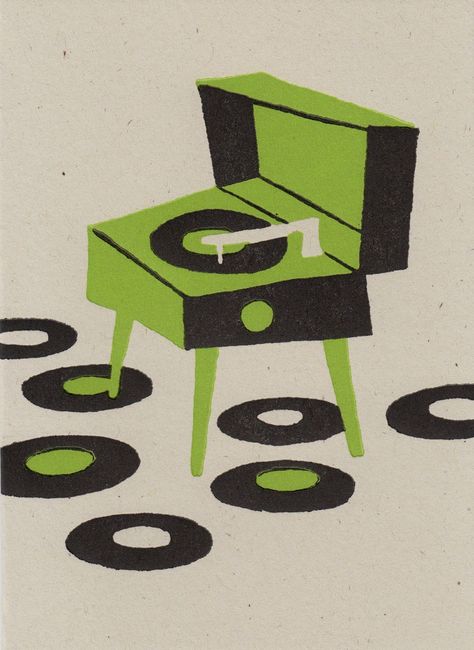 phonautograph:  “ notecard by jimflora on etsy  a theme is developing..  ” Mid Century Illustration, Matchbox Art, Music Illustration, Arte Inspo, Retro Illustration, Record Player, New Wall, Retro Art, Vintage Illustration