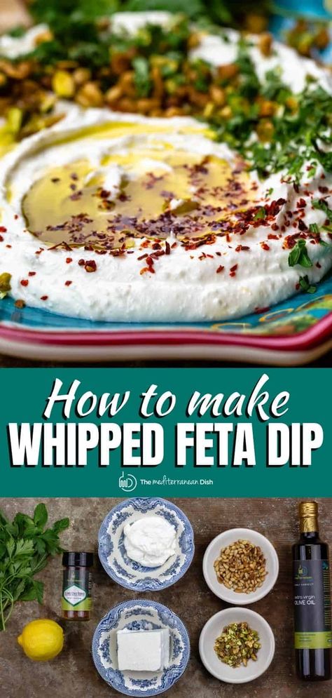 Dip With Greek Yogurt, Ella Vegan, Whipped Feta Dip, The Mediterranean Dish, Feta Recipes, Easy Mediterranean Diet Recipes, Feta Dip, Elegant Entertaining, Whipped Feta