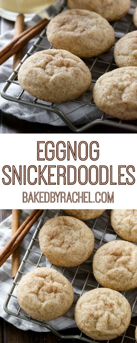 Baking Recipes Christmas, Eggnog Snickerdoodles, Holiday Baking Recipes Christmas, Cookies Snickerdoodle, Egg Nog Cookies Recipe, Snickerdoodle Cookies Easy, Eggnog Cookies, Snickerdoodle Cookie, Cookies Gluten Free