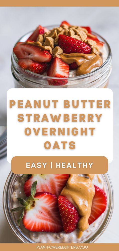 Are you looking for strawberry overnight oats with peanut butter? Look no further! These overnight oats are easy to make, and surprisingly healthy. Whether you're looking for easy overnight oats in a jar, a high-protein vegan breakfast or vegan overnight oats, this recipe has got you covered! Oats And Fruit Breakfast, Strawberry Peanut Butter Overnight Oats, Over Night Oat Recipes, Strawberry Over Night Oats, Overnight Oats With Strawberry Yogurt, Overnight Oats Healthy Dairy Free, Over Night Oats Recipe Healthy, Overnight Oats Strawberry Banana, High Protein Overnight Oats Healthy