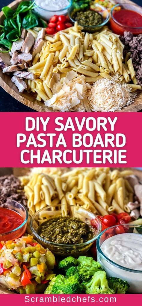 Make a custom charcuterie pasta board in minutes! This tutorial has tons of tips, ideas, and great suggestions to make yours delicious! A fun inspired pasta board idea that is sure to please everyone at your dinner table! Savory charcuterie is always a hit! Charcuterie Board Pasta, Charcuterie Board Main Dish, Themed Charcuterie Boards Ideas, Creative Food Board Ideas, Drinks Board Ideas, Easy Dinner Charcuterie Board, Main Dish Charcuterie Board, Charcuterie Meal Boards, Lasagna Charcuterie Board