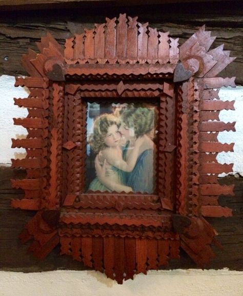 One Room Cabin, Peasant Art, Fox And Hound, Art Restoration, Pictures Frames, Tramp Art, Heart Wood, Frames Wall, Hanging Wall Mirror