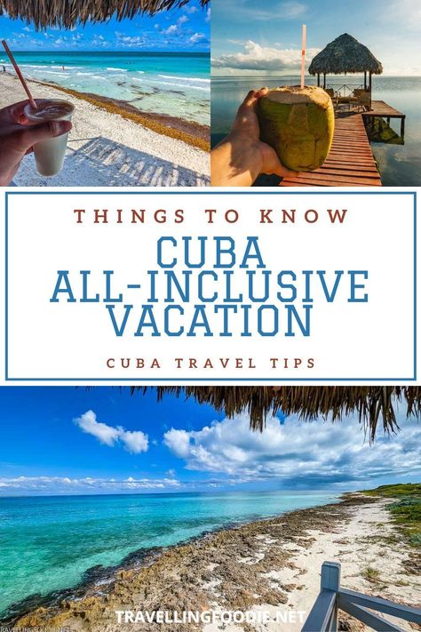 Travel Tips and Things To Know When Going To Cuba for an All-Inclusive Resort Vacation, including Travel Requirements, Packing List, Currency, Tipping & more. Full article on Travelling Foodie. #travellingfoodie #cuba #travel | Cuba Currency | Cuba Travel Tips | Cuba Tipping | Cuba Travel Requirements | Cuba All-Inclusive Resort | Cuba Packing List | Cuba Travel Planning | Things To Know About Cuba | Cuba Vacation Cuba Travel Tips, Cuba Packing List All Inclusive, Cuba All Inclusive Resorts, Cuba Packing List, Cuba Resorts, Cuba Vacation, Travel To Cuba, Visit Cuba, All Inclusive Vacations