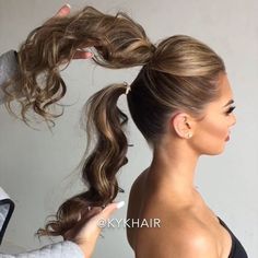 21 Instagram Hair Hacks That Are Borderline Genius | SELF Half Up Half Down Evening Hair, Wedding Ponytail Hairstyles Tutorials, Formal Hairstyles Ponytail, Double Ponytail Hairstyles, Glam Ponytail Hairstyles, Fake Ponytail Hairstyles, Elegant High Ponytail, Garden Party Hair, Formal Ponytail Hairstyles