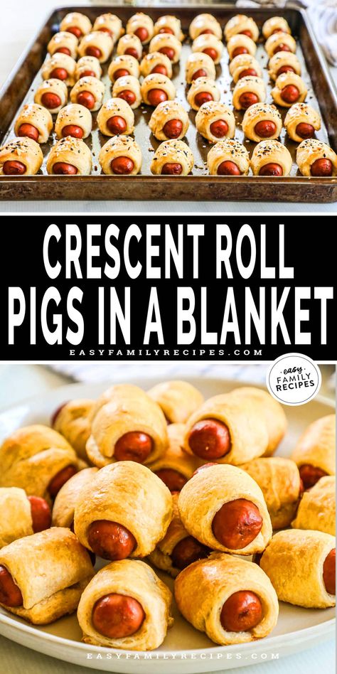 Mini Pigs in a Blanket Mini Pigs In A Blanket Recipe, Handheld Snacks, Mini Pigs In A Blanket, Crescent Roll Pastry, Mini Sausages, Pigs In A Blanket Recipe, Sausage Wrap, Best Party Appetizers, Cocktail Sausages