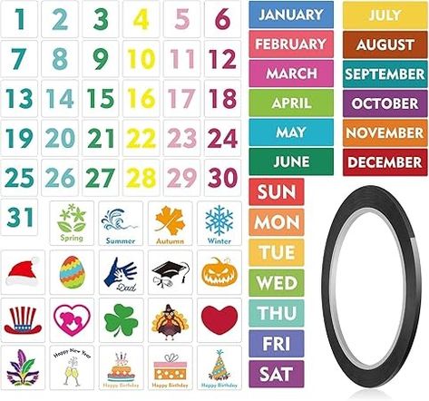 Amazon.com: 70 Pcs Calendar Magnets with Graphic Tape Magnetic Numbers, Month and Days Labels to Organize Dry Erase Magnet Fridge Calendar Fun and Reusable Holiday Icons for Refrigerator Office (Multicolor) : Office Products Number Magnets, Calendar Magnets, Fridge Calendar, Magnetic Organizer, Holiday Icons, Whiteboard Calendar, Calendar Numbers, Magnet Fridge, Dry Erase Calendar