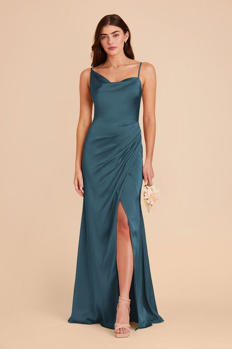 Dark Teal Bridesmaid, Dark Teal Bridesmaid Dresses, Teal Bridesmaid Dress, Satin Bridesmaids Gowns, Bridesmaid Dresses Fall, Jennifer Dress, Teal Bridesmaid, Teal Bridesmaid Dresses, Chic Bridesmaid Dresses