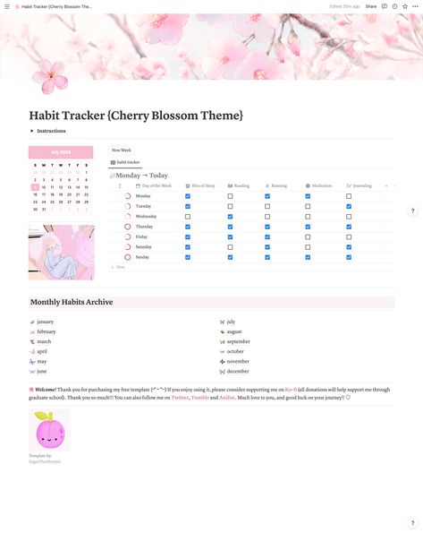 Habit Tracker On Notion, Spring Notion Template, Notion Checklist Template, Free Notion Habit Tracker Template, Free Notion Habit Tracker, Notion Tracker Template, Notion Tracker Ideas, Notion Template Ideas Habit Tracker, Notion Sleep Tracker