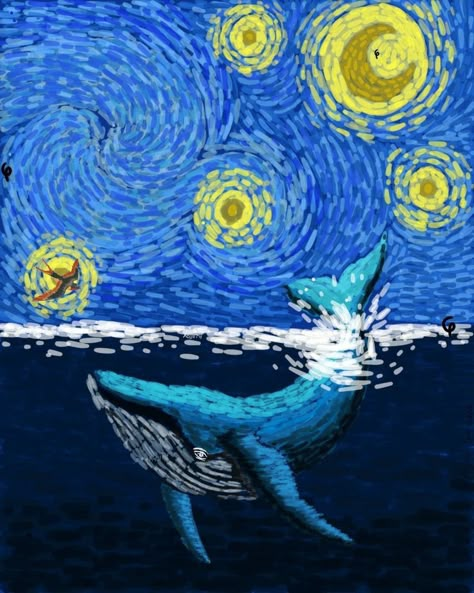 Van Gogh Drawings, فنسنت فان جوخ, Whale Painting, Starry Night Art, Starry Night Painting, Vincent Van Gogh Art, Arte Van Gogh, Digital Art Beginner, Van Gogh Paintings