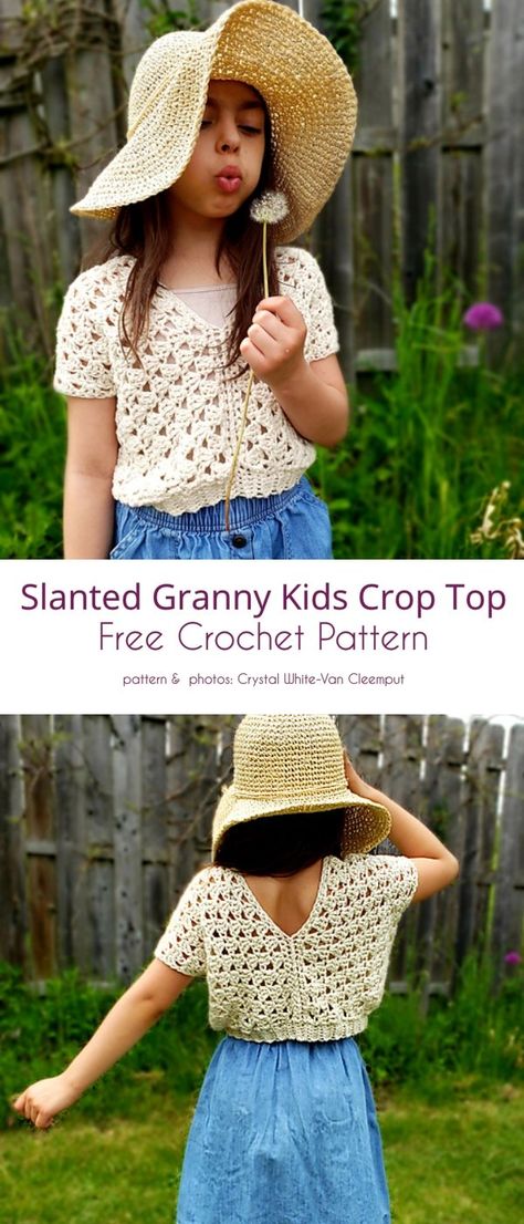 Slanted Granny Kids Crop Top Tops Tejidos A Crochet, Kids Crochet Pattern, Crochet Top Outfit, Crochet Crop Top Pattern, Crochet Toddler, Mode Crochet, Crochet Tops Free Patterns, Kids Crochet, Crochet Clothes For Women