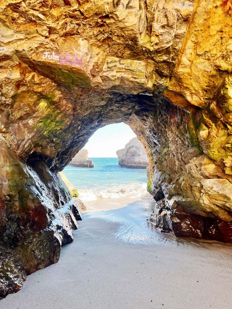 Shark Fin Cove in Santa Cruz: A Beautiful Hidden Beach in NorCal Shark Fin Cove Santa Cruz, Pch Road Trip, Sea Cave, Beach Santa, Santa Cruz California, Train Stations, Shark Fin, Carmel By The Sea, Hidden Beach