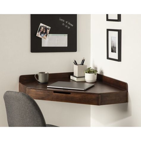 Latitude Run® 28.7'' Desk & Reviews | Wayfair Floating Shelf Corner, Floating Corner Desk, Small Corner Desk, Floating Desks, Studio In Casa, Shelf Corner, Wall Mounted Desk, Floating Desk, Big Desk