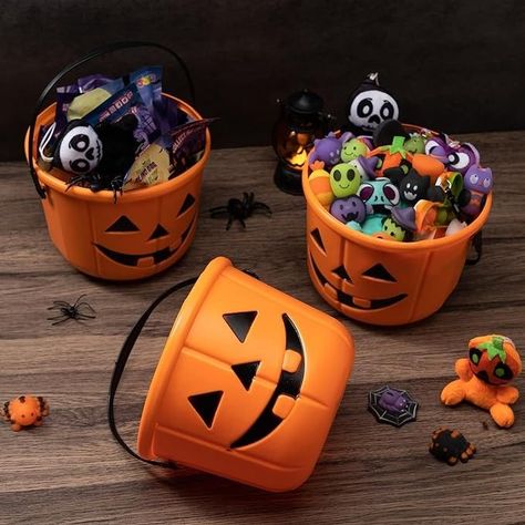 Perfect for Haunted Halloween parties,bucket decoration, a great choice as a Halloween.They also can be used as a flower pot, and place it to the windowsill or desk to decorate your room. Trunk Or Treat Kits, Halloween Candy Bucket, Haunted Halloween Party, Halloween Blow Ups, Hallowen Party, Party Favors Halloween, October Challenge, Candy Buckets, Trick Or Treat Pumpkin