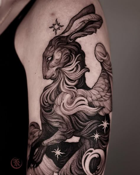 Tattoo • Instagram Tattoos That Mean Something, Woodcut Tattoo, Light Tattoo, Rabbit Tattoos, Magic Girl, Tattoo Instagram, Weird Tattoos, Tattoo Illustration, Real Tattoo