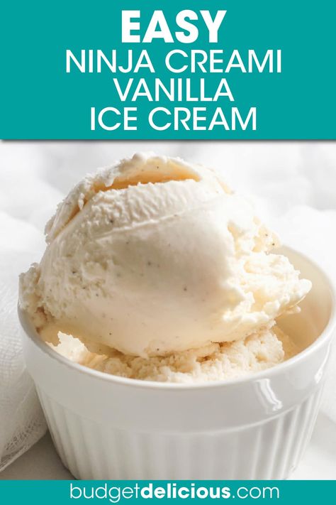 Make delicious creamy homemade Vanilla Ice Cream with this easy Ninja Creami Vanilla Ice Cream Recipe. You only need 5 simple ingredients like cream cheese, heavy cream and your Ninja Creami machine to whip up indulgent Ninja Creami ice cream all year round including summer & fall. This easy Vanilla Ice Cream recipe is easy to customize with mix-ins and flavorings. Serve as is  or with brownies & pies. Click through to get the Ninja Creami Recipe!! #ninjacreami #vanillaicecream #icecream Ninja Creami Vanilla Ice Cream, Ninja Creami Sorbet, No Churn Vanilla Ice Cream, Ice Cream Ninja Creami, Homemade Vanilla Ice Cream Recipe, Ninja Creami Recipe, Best Vanilla Ice Cream, Ninja Ice Cream Recipe, Vanilla Desserts