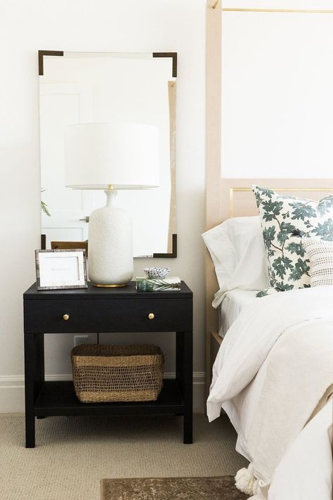 Parade Home Reveal - Pt. 2 - Studio McGee Studio Mcgee Bedside Table, Bedside Table Studio Mcgee, Mirror Over Bedside Table, Upstairs Carpet, Nightstand Decor, Apartment Decoration, Coastal Bedrooms, Concept Home, Table Inspiration