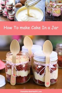 Cake In A Jar How To Make, Cake In The Jar, Red Velvet Cake In A Jar, Mason Jar Desserts Recipes, Mason Jar Cupcakes, Jar Cakes, Mason Jar Cakes, Jar Cake, Jar Desserts