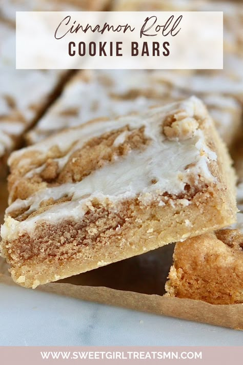 Cinnamon Roll Filling, Cinnamon Bars, Cinnamon Desserts, Snickerdoodle Cookie, Cinnamon Roll Cookies, Cookie Base, Dessert Bar Recipe, Cinnamon Recipes, Roll Cookies