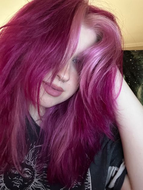 Purple Hair Pink Tips, Berry Pink Hair Color, Dark Fuchsia Hair, Fuschia Pink Hair, Cherry Blossom Pink Hair, Cassis Pink Hair, Dark And Light Pink Hair, Dark Fuschia Hair, Iroiro Pink