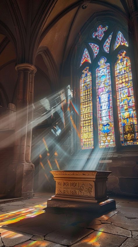 Sunlit Gothic Interior: Shafts of #sunlight pierce through the vibrant #stainedglass windows of a #gothic #church, casting colorful patterns. #architecture #aiart #aiphoto #stockcake ⬇️ Download and 📝 Prompt 👉 https://stockcake.com/i/sunlit-gothic-interior_861490_353966 Gothic Design Interior, Window Rendering, Churches Aesthetic, Gothic Glass Window, Gothic Church Interior, Gothic Cathedral Interior, Gothic Architecture Aesthetic, Drow Cleric, Gothic Catholic Art