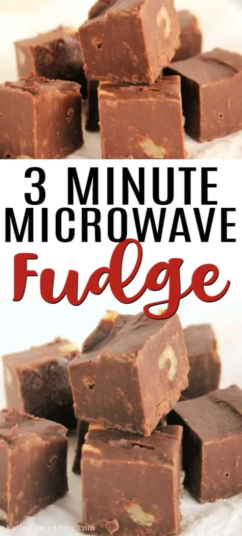 Here is the best microwave fudge recipe. This easy 3 ingredient fudge is so easy. Learn how to make fudge in the microwave. Microwave Chocolate Fudge, 3 Ingredient Fudge, 3 Ingredient Fudge Recipe, Microwave Fudge Recipe, Easy Microwave Fudge, Chocolate Fondue Recipe, How To Make Fudge, Easy Chocolate Fudge, Homemade Fudge Recipes