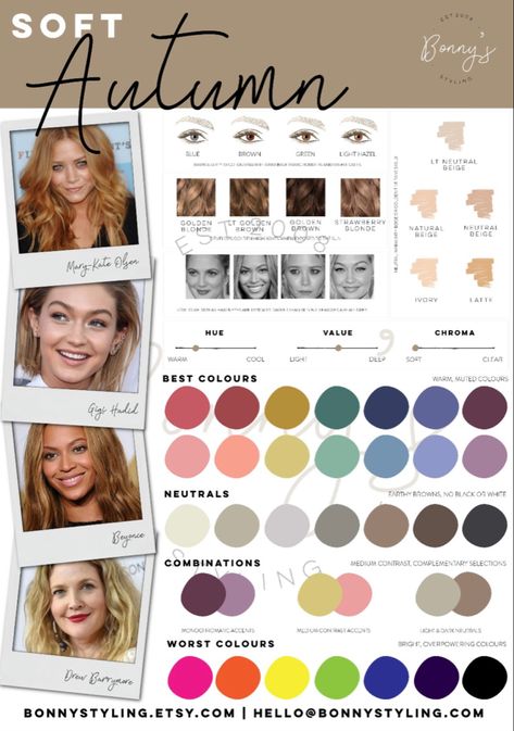 Soft Autumn Makeup, Autumn Color Palette Fashion, Soft Autumn Palette, Autumn Skin, Soft Autumn Color Palette, Soft Summer Color Palette, Soft Summer Colors, Spring Color Palette, Deep Autumn