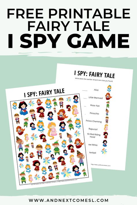 Fairy Tales Preschool Activities, Preschool Fairy Tales, Fairy Tales Kindergarten, I Spy Printable, Spy Games For Kids, Fairy Tales Preschool, Fairy Tale Writing, Fairy Tale Activities, Fairy Tales Unit