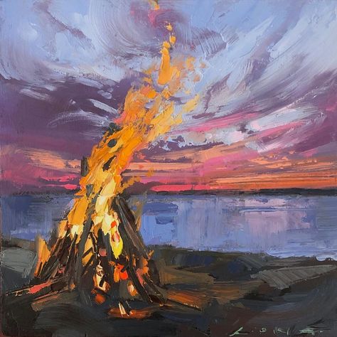 Chris Long (@long_painter) posted on Instagram: “Beach Bonfire No.11 6”x6” Oil on cradled wood panel Available on my website: chrislongpainter.com (link in profile) . #cloudscape…” • May 10, 2022 at 2:10pm UTC Narrow Paintings On Canvas, Long Canvas Ideas, Bonfire Painting, Long Canvas Painting Ideas, Acrilyc Paintings, Woods Painting, Chris Long, Long Painting, Painting Light