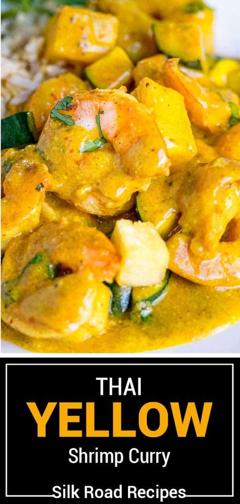 Shrimp Curry is spicy, saucy, and satisfying. Served with a fruity yet spicy coconut curry sauce, it takes less than an hour to prepare. Shrimp Yellow Curry, Yellow Curry Sauce, Spicy Coconut Curry, Creamy Coconut Shrimp, Shrimp Curry Recipe, Coconut Shrimp Curry, Yellow Curry Recipe, Seafood Sauces, Instant Pot Roast