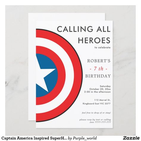 Captain America Birthday Invitations, Captain America Invitation Template, Captain America Invitation, Captain America Birthday Party, 5 Birthday Party, Captain Amerika, Superhero Birthday Party Invitations, Captain America Party, Iron Man Birthday