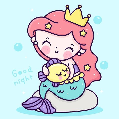 Cute mermaid princess cartoon hug littel... | Premium Vector #Freepik #vector #cute-mermaid #baby-princess #cute-princess #cute-fairy Hug Cartoon, Mermaid Vector, Mermaid Cartoon, Princess Illustration, Mermaid Kids, Unicorn Doll, Drawing Cartoon Faces, Mermaid Drawings, Fish Vector