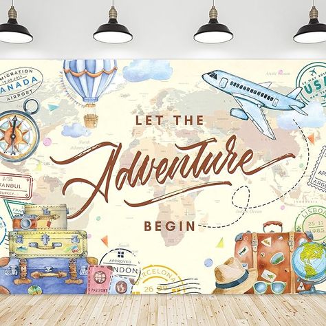 Hot Air Balloon Photography, Air Balloon Photography, Travel Party Decorations, Travel Mural, Retirement Party Banner, Balloon Photography, Hot Air Balloons Photography, Background Graduation, Adventure Awaits Baby Shower