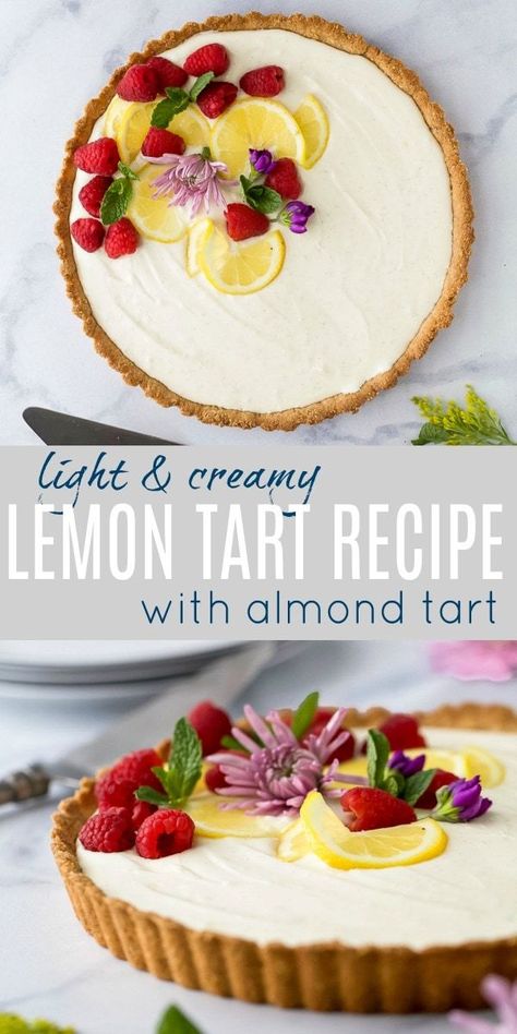 Easy Lemon Tart, Lemon Tart Recipe, Almond Crust, Tart Crust, Almond Tart, Light Dessert, Almond Crusted, Light Desserts, Oreo Dessert