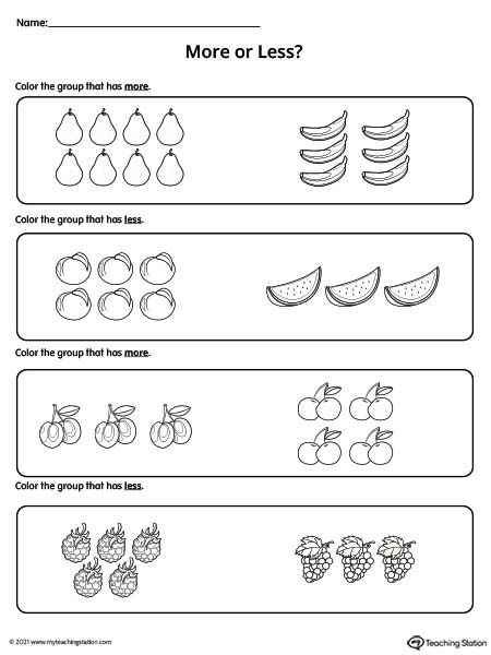 More Less Equal Kindergarten Worksheets, More Or Less Worksheets Preschool, Less Or More Kindergarten, Less Or More Worksheet, More Less Activities Preschool, More Less Worksheet Kindergarten, Equal And Not Equal Math Kindergarten, Pre Number Concept Worksheets, More And Less Worksheets Kindergarten