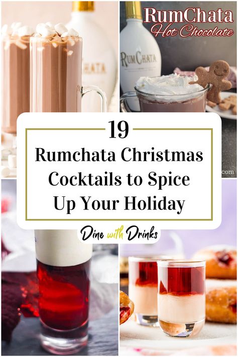 Collage of 4 rumchata christmas cocktails. Holiday Drinks With Rum Chata, Christmas Cocktails With Rumchata, Rumchata Christmas Cocktails, Peppermint Rum Chata Recipes, Rumchata Christmas Drinks, Nutcracker Drink Recipe, Christmas Alcholic Drinks, Winter Cocktail Drinks, Rumchata Cocktails