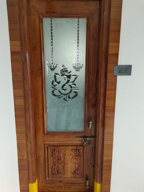 Single Door Pooja Room Design, Pooja Room Single Door Design, Pooja Room Glass Door Designs, Puja Room Design Indian, Puja Door, Jerry Quotes, Pooja Room Door, Arch Designs For Hall, Wood Glass Door