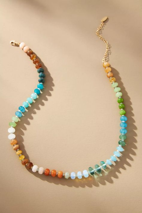 Rainbow Stone Necklace | Anthropologie Stone Necklace Diy, Anthropologie Necklace, Women Vacation, Simple Classic Style, Rainbow Stone, Vacation Clothes, Resort Wear For Women, Beaded Necklace Diy, Rainbow Necklace