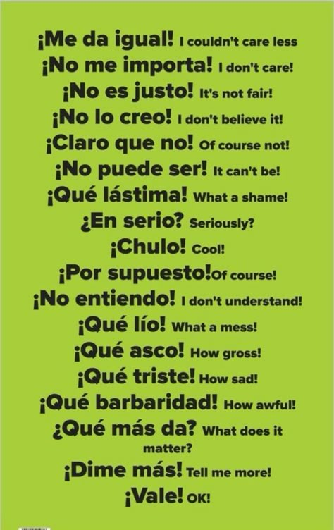 Spanish Idioms, Spanish Expressions, Useful Spanish Phrases, Spanish Words For Beginners, Basic Spanish Words, Learn To Speak Spanish, Learning Spanish Vocabulary, Speak Spanish, Spanish Grammar