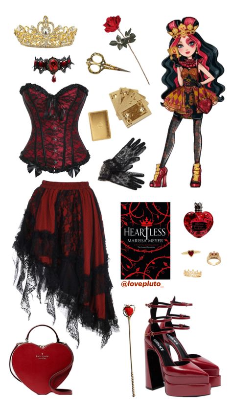 Queen Of Hearts Halloween Costume, Queen Of Hearts Halloween, Horror Halloween Costumes, Cute Group Halloween Costumes, Classy Halloween Costumes, Lizzie Hearts, Queen Of Hearts Costume, Trio Halloween Costumes, Outfit Costume