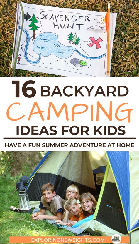 Backyard Camping Ideas for kids that they will love. You can have fun this summer by having an adventure at home. Whether it's a backyard Camping birthday party for kids or a fun kids diy camping adventure. Play these Diy kids camping games, roast hot dogs, eat smore's and even enjoy an outdoor movie and popcorn! #backyardcamping #backyardcampingideasforkids #scavengerhunt #backyardgames #campingathome Backyard Camping Ideas For Kids, Kids Camping Games, Camping Ideas For Kids, Backyard Camping Birthday Party, Backyard Camping Ideas, Yard Camping, Backyard Campout, Kids Camping, Camping Birthday Party