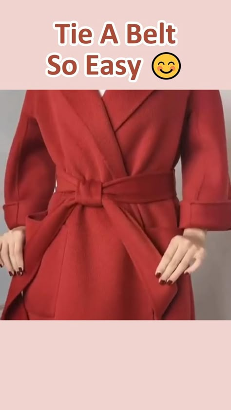 So easy. | Diy belt for dresses, Fashion hacks clothes, Fashion Tie A Belt Knot, How To Tie A Belt Knot, Tie A Wrap Dress, How To Tie A Wrap Dress, Short Scarf Tying, Belt Hacks, How To Tie A Belt, Belt Knot, Pearl Necklace Outfit