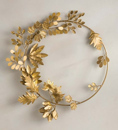 Evergreen Wreaths, Wreath Indoor, Indoor Wreath, Wreath Wall Decor, Gold Wreath, Metal Embossing, Evergreen Wreath, Outdoor Wreaths, Nature Wall Decor