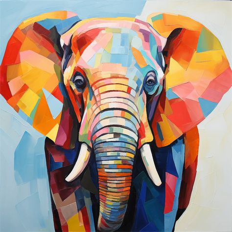 Elephant Painting Simple, Lipstick Painting, Elephant Print Art, Cubism Art, Colorful Elephant, African Art Paintings, Simple Canvas Paintings, Elephant Painting, Elephant Art