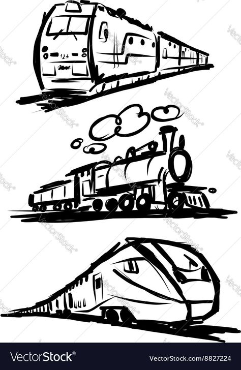 Cute Train Drawing, How To Draw Train, Train Illustration Drawing, Train Sketch Simple, Train Drawing Simple, Train Sketch Design, Train Doodle, Train Drawing Sketches Illustrations, Inside Of A Train Drawing