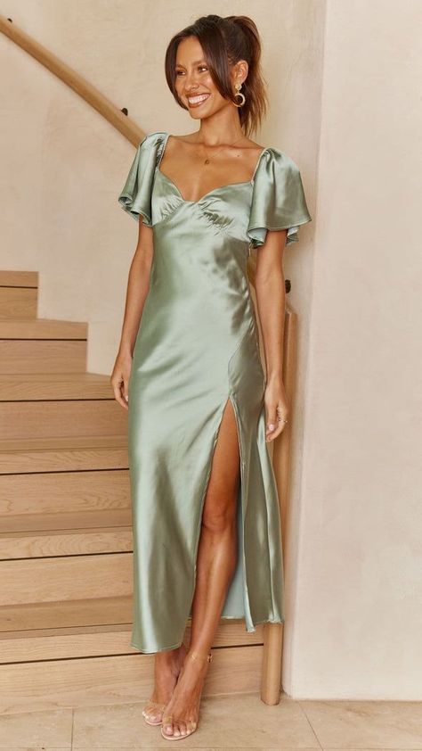 Sage Long Sleeve Dress, Dresses For Large Busted Women, Wedding Guest Dress Ideas, Elegant Summer Dresses, Formal Wedding Guest Dress, Formal Wedding Guests, Spring Wedding Guest Dress, Spring Wedding Guest, Olive Dress