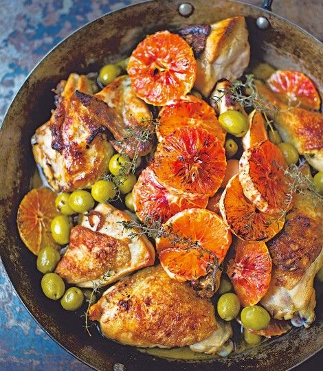 Chicken-with-marsala,-olives-and-blood-oranges- Orange Dinner Recipes, Diana Henry, Orange Dinner, Blood Orange Recipes, Sicilian Food, Sicilian Recipes, Delicious Magazine, Stuffed Whole Chicken, Italian Chicken