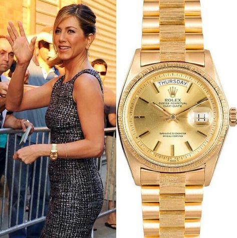 Jennifer Aniston & Rolex Yellow Gold Rolex Women, Jennifer Aniston Rolex Watch, Rolex Outfit Women, Gold Rolex Women, Victorian Modern, Fashion Travel Outfit, Camera Man, Rolex Women, Gold Watches