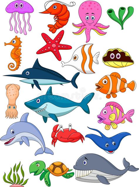 Life Cartoon, Cartoon Sea Animals, Cartoon Fish, Fish Drawings, Ocean Themes, Animal Faces, Fish Art, Art Wall Kids, Sea Animals