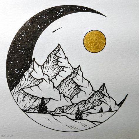 Half Moon landscape Circle Drawing, Instagram Illustration, Moon Art Print, Moon Drawing, Illustration Art Girl, Arte Sketchbook, Landscape Drawings, Pencil Art Drawings, Black And White Illustration