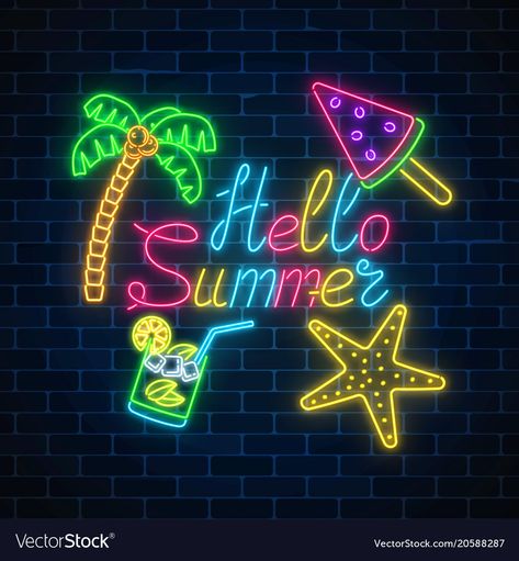 Neon Summer Wallpaper, Summer Symbols, Dark Brick Wall, Background Night, Summer Font, Neon Summer, Outline Fonts, Western Wallpaper Iphone, Summer Things